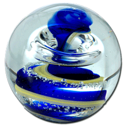 Kugel - mini - blau-gelbe Spirale mit Blase - Nachtleuchtend